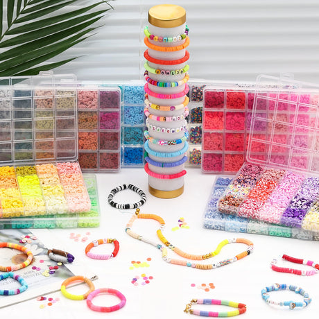 XSEINO 33000Pcs Clay Beads Bracelet Making Kit - 180Colors 8Boxes Polymer Clay Beads and 2 Styles Letter Beads，with Rich Jewelry Making Accessories and 3 Rolls Crystal Cord, for Crafts Christmas Gifts XSEINO