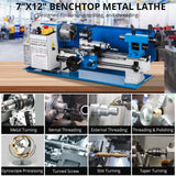 Metal-Lathe-Machine Threading Turning Drilling - Metalworking Machine 550W Mini Metal Lathe 7" x 12" Benchtop with 3-Inch 3-Jaw Chuck Double Feed Tool Box and Dirll Euker