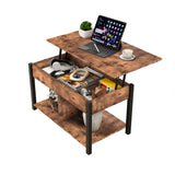 HOMERECOMMEND Lift Top Coffee Table with Storage Shelf and Hidden Compartments,Coffee Tables for for Living Room,Rustic Brown Lift Top Coffee Table HOMERECOMMEND