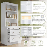 Modern White 83.4" Tall Bookcase with LED Lighting and 3 Drawers for Office and Living Room Bellemave