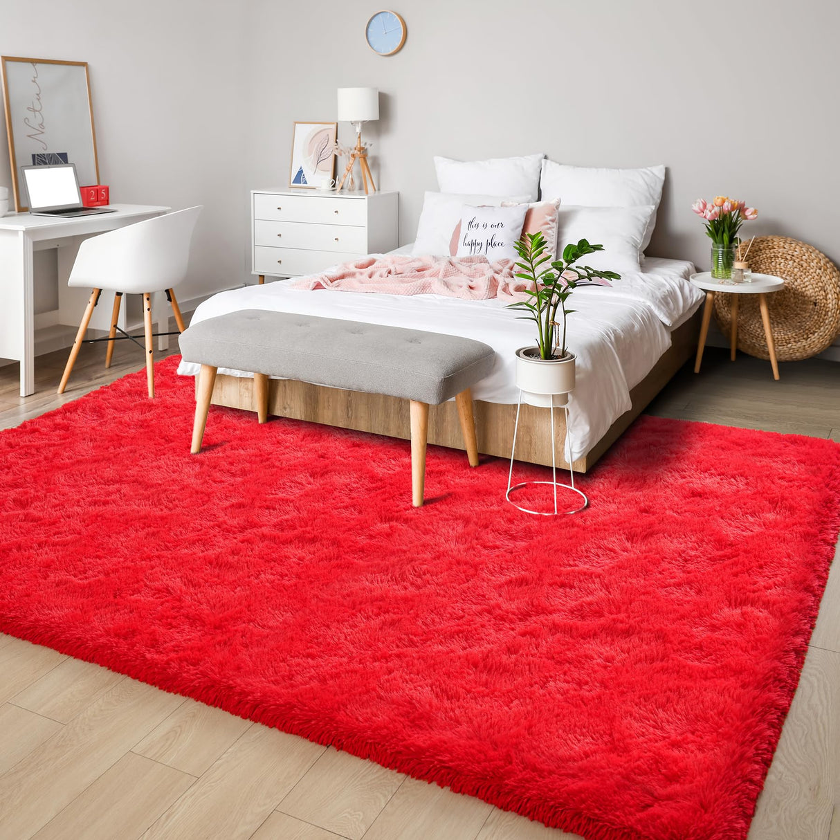 Chicrug Soft Area Rugs for Bedroom Living Room Plush Fluffy Rug 3x5 Feet, Shag Furry Area Rug Carpet Non Shedding for Nursery Children Kids Girls Room Home Decorative,Red Chicrug