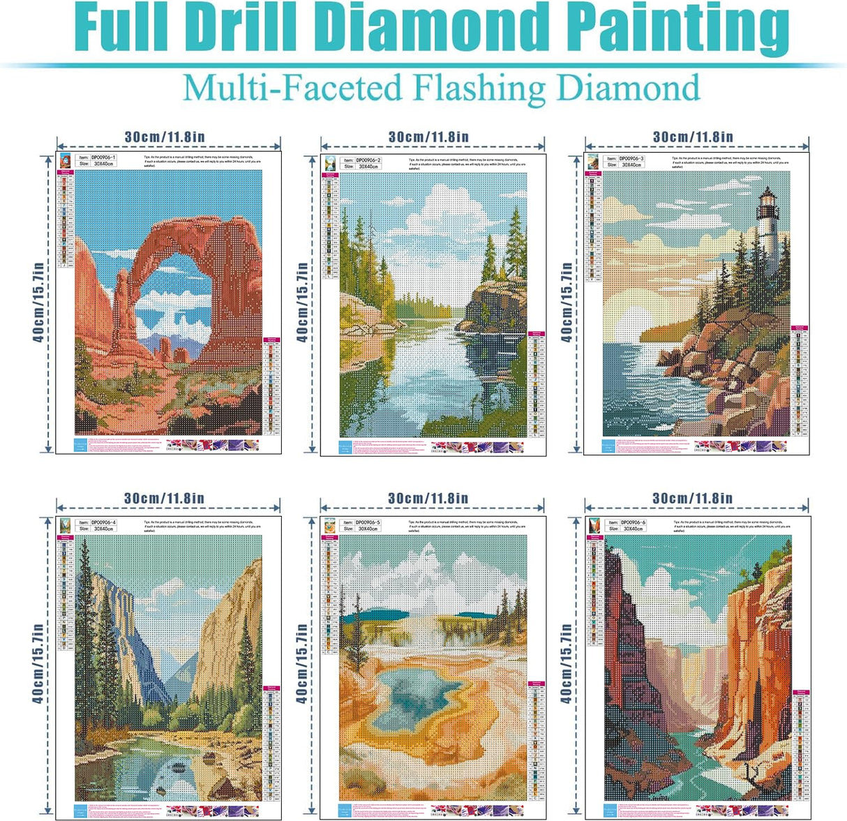 ARPADAMO 6 Pack National Park Diamond Kits for Adults,5D Diamond Painting DIY Landscape Diamond Art Diamond Painting Art Kits for Adult,Round Full Drill Diamonds, Diamond Art for Home Decor-12x16inch ARPADAMO