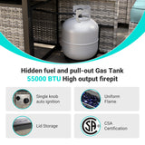 Muphyers 10-Piece Outdoor Patio Furniture Set with Rocking Swivel Chair, PE Wicker Rattan Sectional Sofa Patio Conversation Set with 55,000 BTU Fire Pit Table & Coffee Table, Light Blue Muphyers