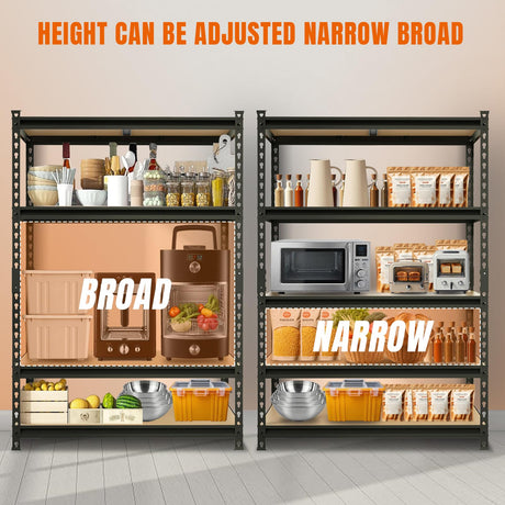 BIG RED Storage Shelving Unit, 5-Tier Adjustable, Heavy Duty Metal Garage Shelves/Utility Rack for Kitchen, Pantry, Basement, Bathroom, Laundry - 2,000 lbs Capacity, Black, 72" H x 48" W x 18" D BIG RED