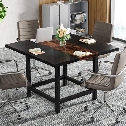 Tribesigns Small Conference Room Table for 4 People, Rustic Square 39.4L X 39.4W X 29.52H Inches Wood Computer Desk for Home Office, Conference Room,Small Space (Chair not Included) (Black&Br - WoodArtSupply