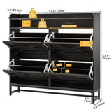 DWVO Farmhouse Shoe Cabinet for Entryway, 4 Flip Drawers for 24 Pairs, Narrow Slim Shoe Organizer with Metal Legs for Hallyway, Living Room (Dark Rustic Oak) DWVO