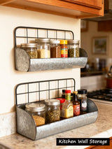ShabbyDecor Galvanized Metal Farmhouse Wall Storage Holder Rustic Tin Shelves for Kitchen Laundry Room Bathroom Metal Hanging Wire Basket Set of 2 ShabbyDecor