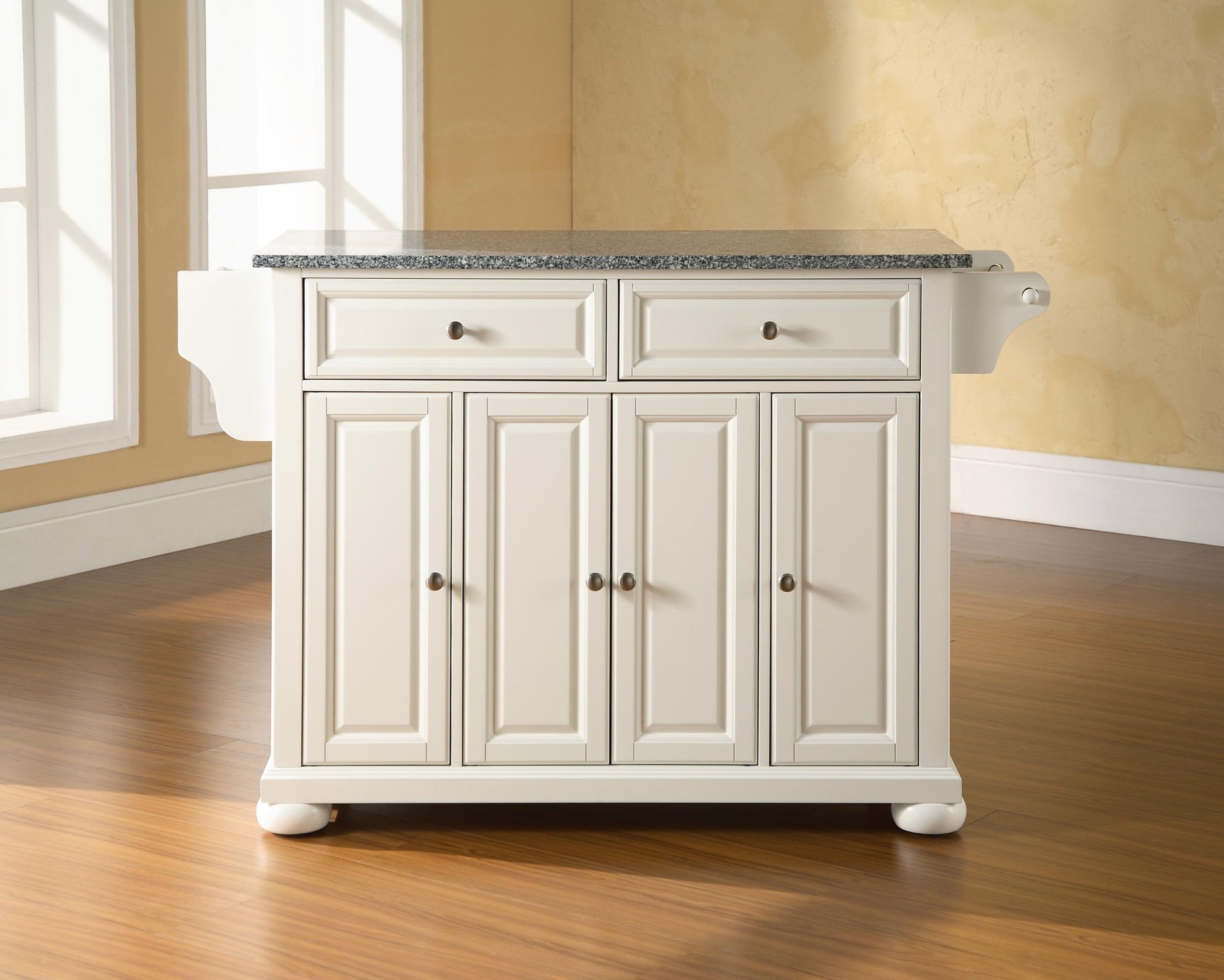 Crosley Furniture Alexandria Kitchen Island with Solid Grey Granite Top - White - WoodArtSupply