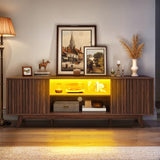 DWVO LED TV Stand, Fluted Entertainment Center for 65 Inch TV, Mid Century Modern TV Cabinet with Adjustable Shelves, Media Console Table for Living Room, Walnut DWVO