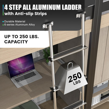 Marudina 61.5" Pre-Assembled Bunk Ladder, Adjustable 3 Levels of Height, Aluminum RV Bunk Bed Ladder with 4 Anti-Slip Steps, Non-Slip Feet, 2 Fixing Methods - WoodArtSupply