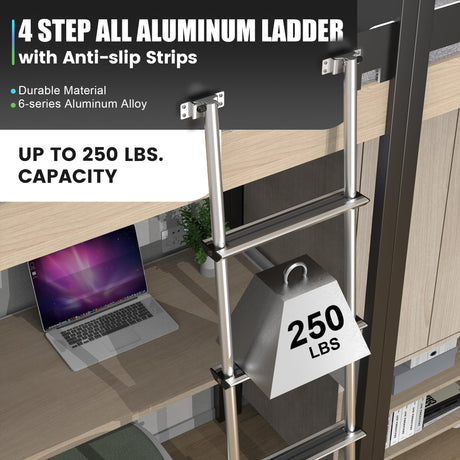 Marudina 61.5" Pre-Assembled Bunk Ladder, Adjustable 3 Levels of Height, Aluminum RV Bunk Bed Ladder with 4 Anti-Slip Steps, Non-Slip Feet, 2 Fixing Methods Marudina