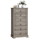 HOSTACK 6 Drawers Dresser, 52" Tall Dresser, Vertical 6 Drawer Dresser, Modern Farmhouse Chest of Drawers, Wood Closet Dresser Storage Dresser Chest for Living Room, Hallway, Entryway, Ash Grey HOSTACK