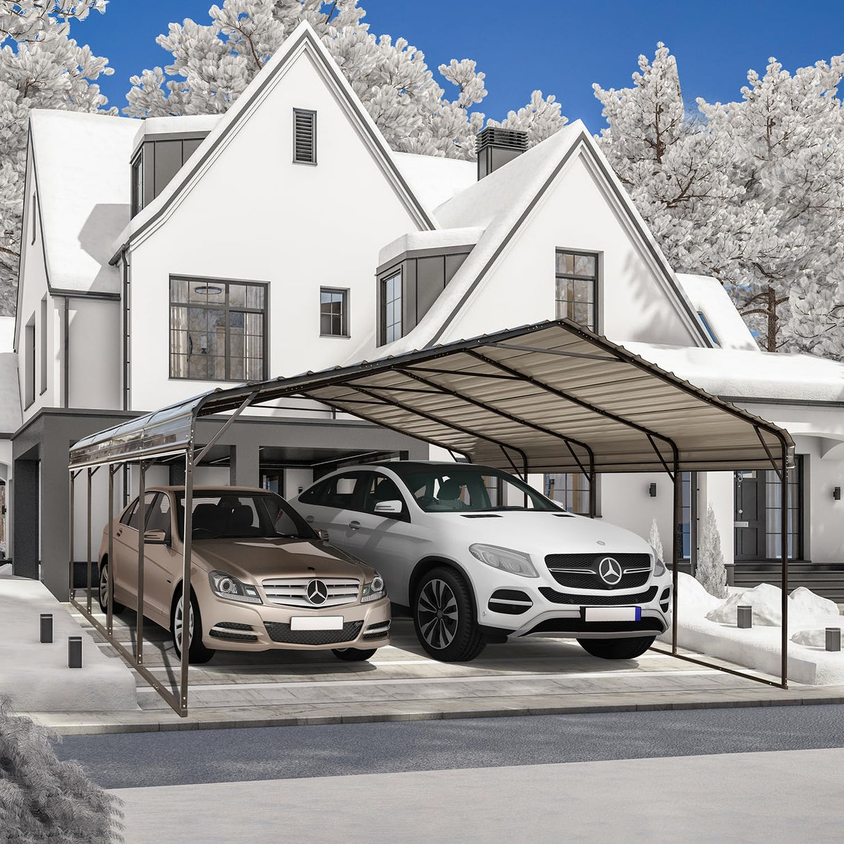 EROMMY 20x20 FT Metal Carport, Heavy Duty Car-Shelter with Galvanized Steel Roof and Frame, Sturdy Car-Shed in All Weathers, Easy Assembly Car-Canopy for 2 Cars, SUV, Tractors and Boat, Gray EROMMY