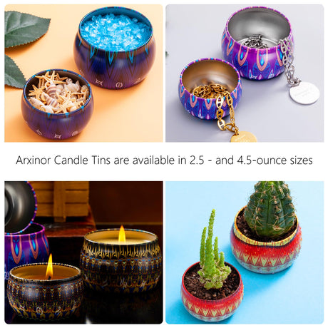 Arxinor Empty 2.5 oz Candle Tins Candle Jars 28 Pcs 28 Patterns, Candle Making Kits, with Wicks, Wick Holders & Stickers Arxinor