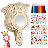 NUOBESTY 1Set Princess Mirror Craft Kit DIY Handheld Mirror with Markers Rhinestone Stickers for Birthday Party Decorations Creative Play and Learning NUOBESTY
