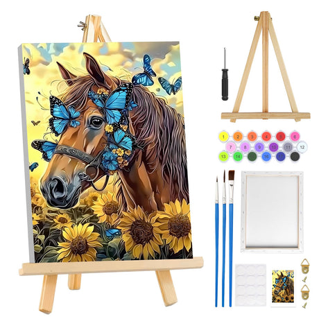 MOGTAA Horse Paint by Numbers Kit for Adults Beginners with Frame, Flowers Adult Paint by Number Kits on Canvas with Easel, Easy DIY Butterfly Oil Painting Kits for Home Decor, 8x12in MOGTAA