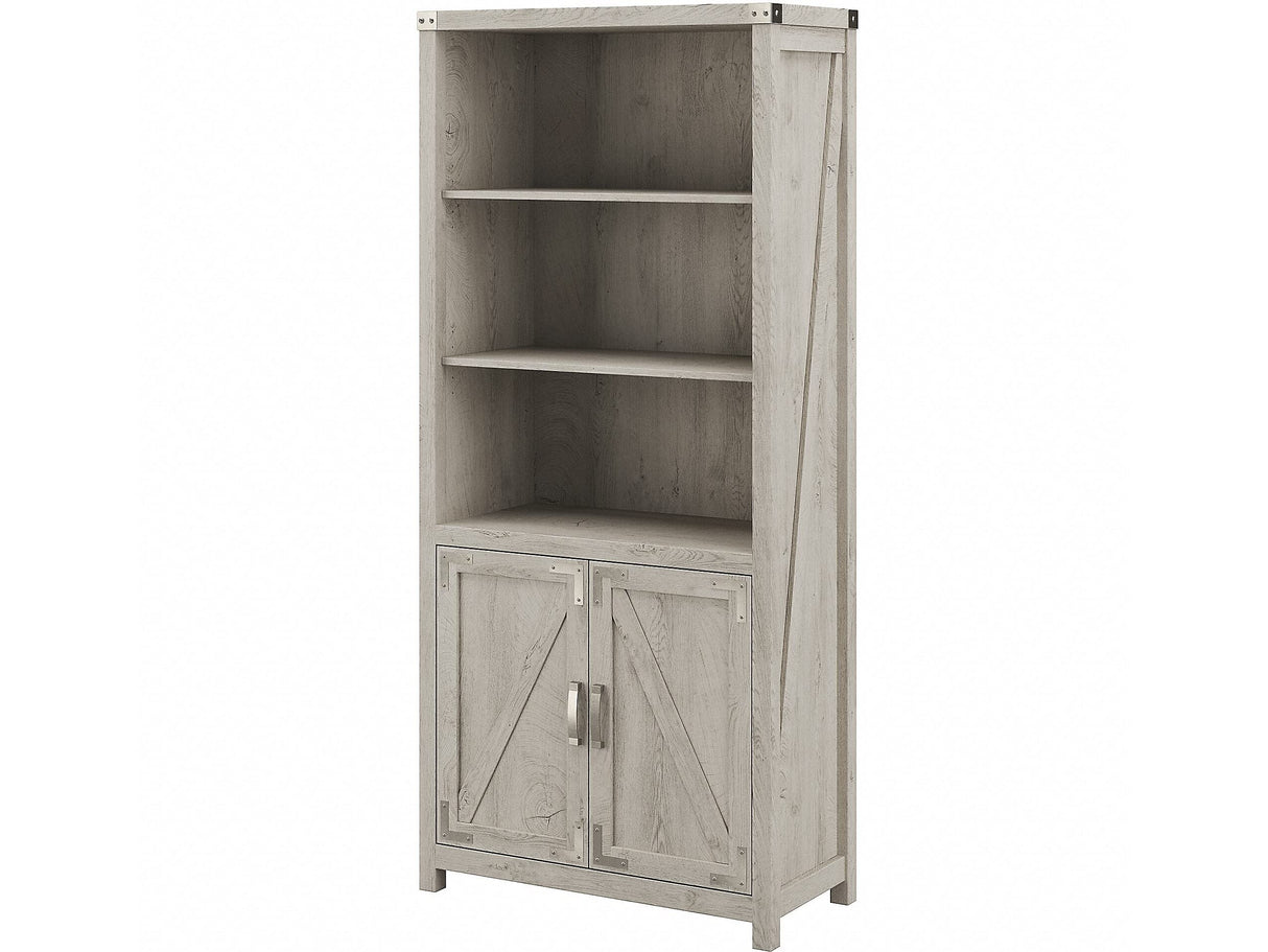 Cottage Grove 5-Shelf Tall Bookcase with Doors in Cottage White Bush Business Furniture