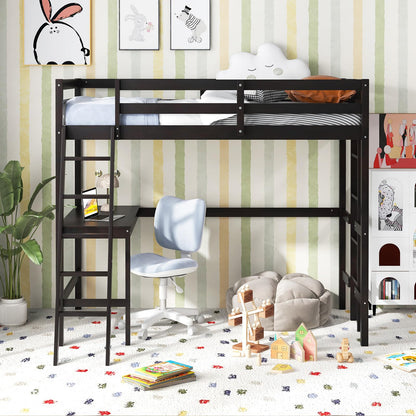 KOMFOTT Solid Wood Twin Loft Bed with Integrated Desk and Dual Ladders - WoodArtSupply