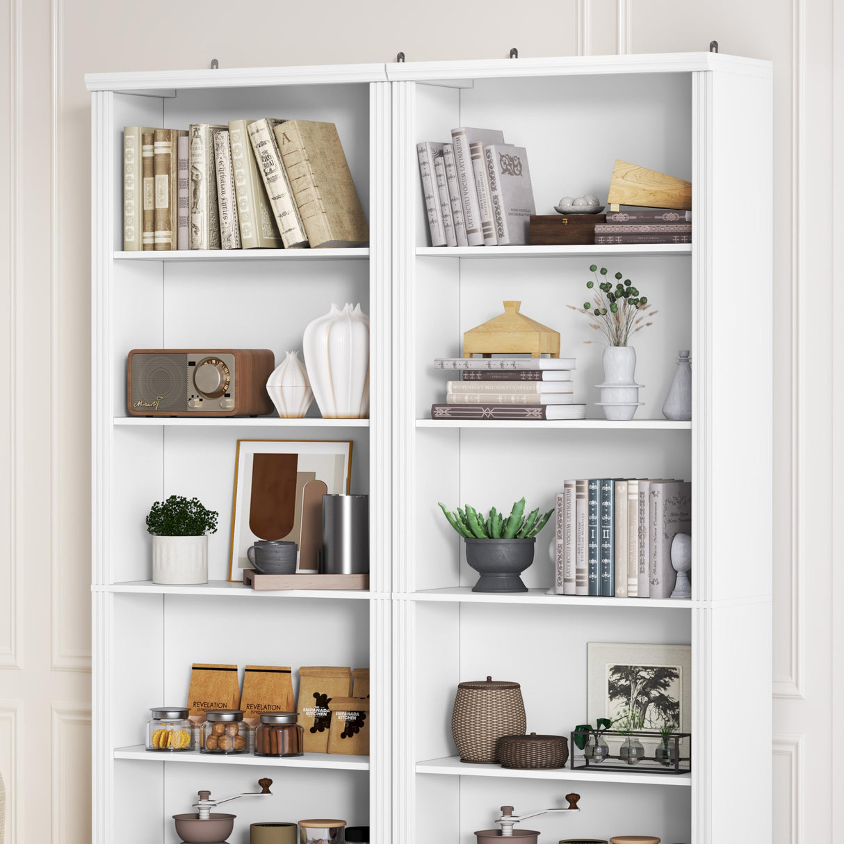 Thacuok 75" Tall Bookshelf & Bookcase, 6-Tier Adjustable Storage Shelves, Book Shelf with Anti-Tipping Device, Floor Standing Modern Display Rack for Living Room, Bedroom, Office, White Thacuok