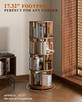 4-Tier Solid Wood Rotating Bookshelf on Wheels, 360° Spinning Book Shelf Tower, Round Revolving Bookcase Organizer, Rolling Bookshelves for Small Spaces, Corner, Bedroom, Kids Room, Office, Walnut IUNVR