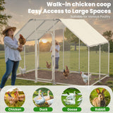 Large Metal Chicken Run, Chicken Coop with Lockable Door Flat Shape Walk-in Chicken Hen House with Waterproof & Anti-UV Cover for Duck Rabbit Habitat Cage Outdoor Poultry Cage for Yard Farm Phonjoroo