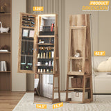Vlsrka 360° Swivel Jewelry Cabinet with Lights, 63" H Large Capacity Jewelry Armoire with Full Length Mirror, Standing Jewelry Mirror with Storage for Jewelry, 4-in-1 design, Brown Vlsrka