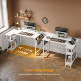 BANTI L Shaped Small Computer Desk with Storage Shelves, 40" Home Office Small Corner Desk Study Writing Table, White BANTI