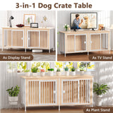 EasyCom 78" Dog Cage Furniture for 2 Dogs, Extra Large Double Dog Crate Furniture Large Breed, XXL Thick Wooden Dog Crate Furniture TV Stand, Sturdy Dog Kennel Furniture Dog Crate with Divider Beige EasyCom