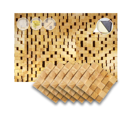 Acepunch 6 Artistic 3D Mosaic Premium High-Grade Finland Wooden Wall Art Panel Room DIY Acoustic Sound Diffuser STC 27 Home Studio Wood Soundproofing Noise Reduction Wood Decor 12x12in AP1254 - WoodArtSupply