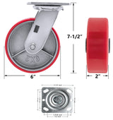 6"X 2" Heavy Duty Casters - Industrial Casters Polyurethane Caster with Strong Load-Bearing Capacity 5000 LB, Heavy Duty casters Set of 4, Widely Used in Furniture,WorkBrench,Tool Box(4 Swivel) SY America