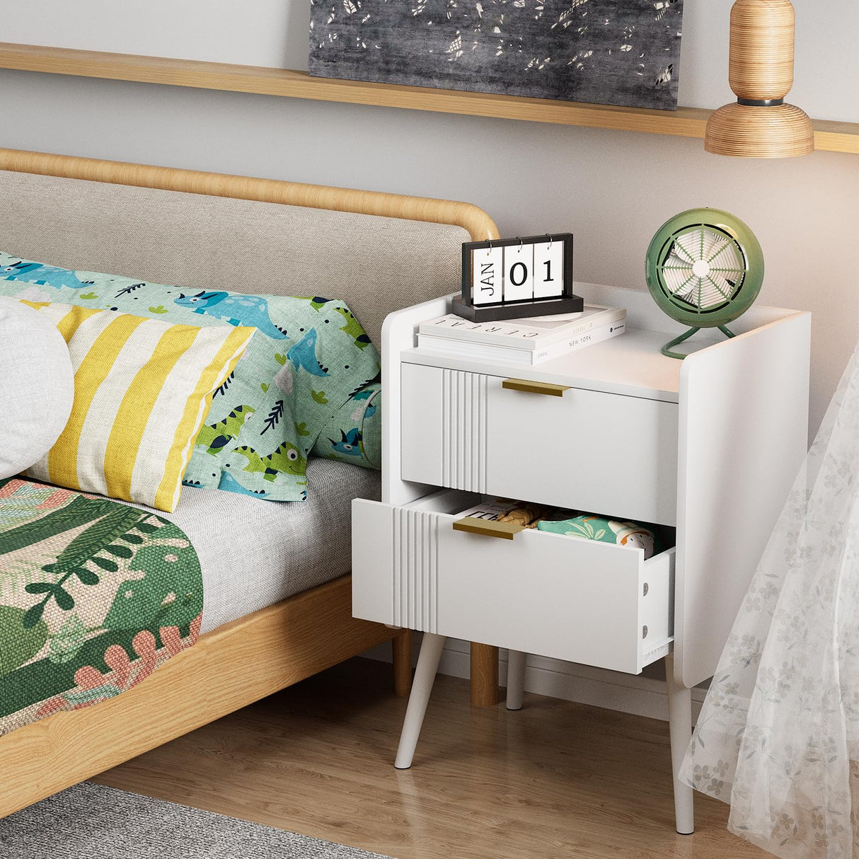 Aenuert White Nightstand Modern Bedside Table with 2 Storage Drawer, Small Night Stand, Wooden End Table,Sofa Side Table for Bedroom,Study Room and Small Spaces Aenuert