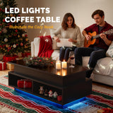 YESHOMY 40" Lift Top Coffee Table with Hidden Storage & Multi-Color LED Lights, Modern Square Wood Table with 4 Open Shelves for Living Room and Small Space, Black YESHOMY