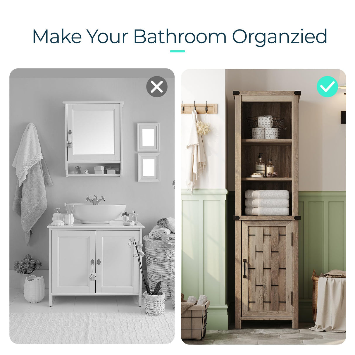 LINSY HOME Bathroom Storage Cabinet, Farmhouse Narrow Storage Cabinet with Door & Adjustable Shelves, Tall Linen Tower for Bathroom, Living Room, Light Brown LINSY HOME