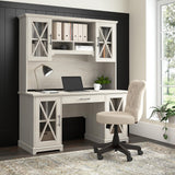 Bush Furniture Lennox Farmhouse Desk with Hutch and Keyboard Tray | Computer Table for Home Office, 60W, Linen White Oak Bush Business Furniture