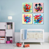 4 Packs Cartoon Paint by Numbers Kits for Kids Framed,Paint by Numbers for Kids Ages 8-12 with Framed Canvas,DIY Easy Painting Kits with Wooden Easel for Home Wall Decor 8X8 Inch Fuinkqe