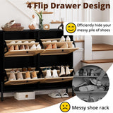 IRONCK Rattan Shoe Cabinet Storage with 4 Flip Drawers, Freestanding Shoe Storage Organizer Cabinet for Entryway, Narrow Shoe Rack Cabinet, Black IRONCK