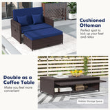 Nightcore Wicker Patio Outdoor Daybed, Outdoor Chaise Lounger w/ 4-Level Adjustable Backrest, Retractable Side Trays, Storage Ottoman, Comfortable & Removable Cushions, Rattan Loveseat (Navy) Generic