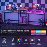 Unikito Double Computer Desk with LED Strip and Power Outlet, 2 Person Desk with Monitor Stand and Storage, Ergonomic Computer Desk with Printer Stand for Home Office, Long Gaming desk, Rustic Brown Unikito