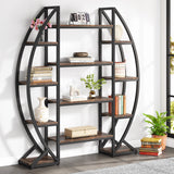 Tribesigns 55" Industrial Oval 5-Tier Bookcase - Triple Wide Etagere in Rustic Brown Tribesigns