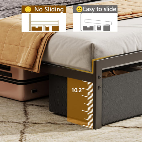 Furnulem Queen Size Bed Frame with Headboard, Platform Bed Frame Queen Size with 2 Storage Drawers and Charging Station & LED Lights, No Box Spring Needed, Noise Free Furnulem