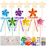 JarThenaAMCS 20 Pcs Princess Fairy Wands Kit Make Your Own Magic Wand Unfinished Wooden Fairy Wands with Ribbons Gem Stickers Felt Ball Paint Brush DIY Art Crafts for Birthday Party Supplies JarThenaAMCS