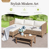 Sophia and William Boho Wicker Patio Furniture Set Outdoor Rattan Sectional Sets Conversation Set - Weather-Resistant, with Dual Storage Coffee Table Acacia Wood Legs for Garden, Patio & Deck(Beige) Sophia & William