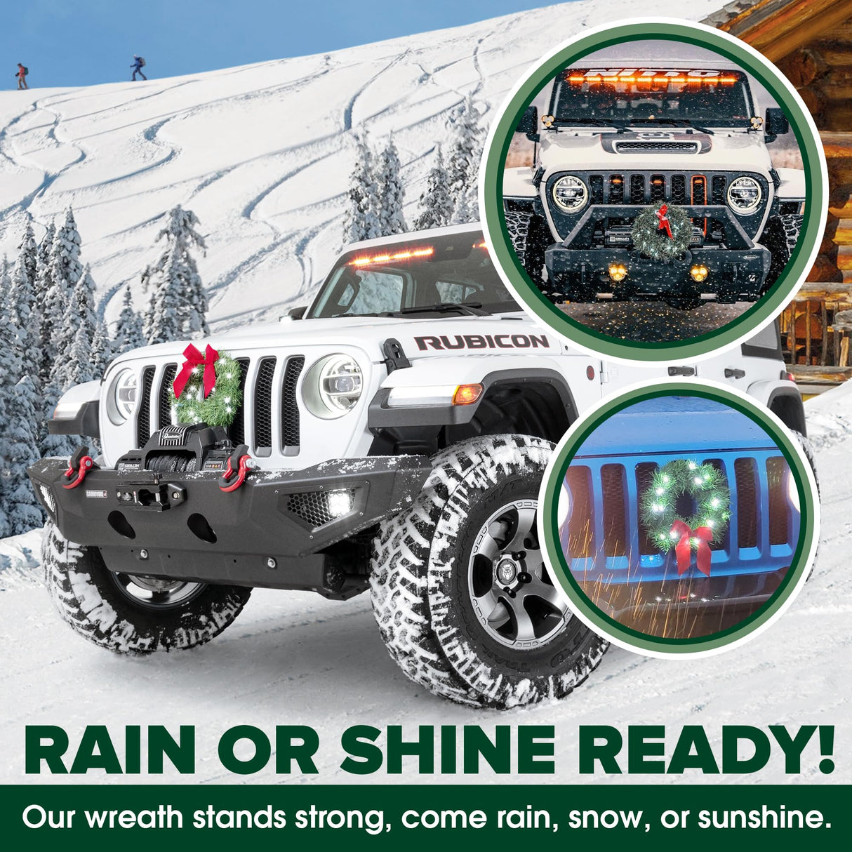 Christmas Car Decoration - Car Christmas Wreath - 2024 Light-Up Christmas Wreath for Car Grill - Fits Jeeps Trucks SUVs RVs Golf Carts and More - 12-Volt Plug-in Wreath Lighting TACTIK