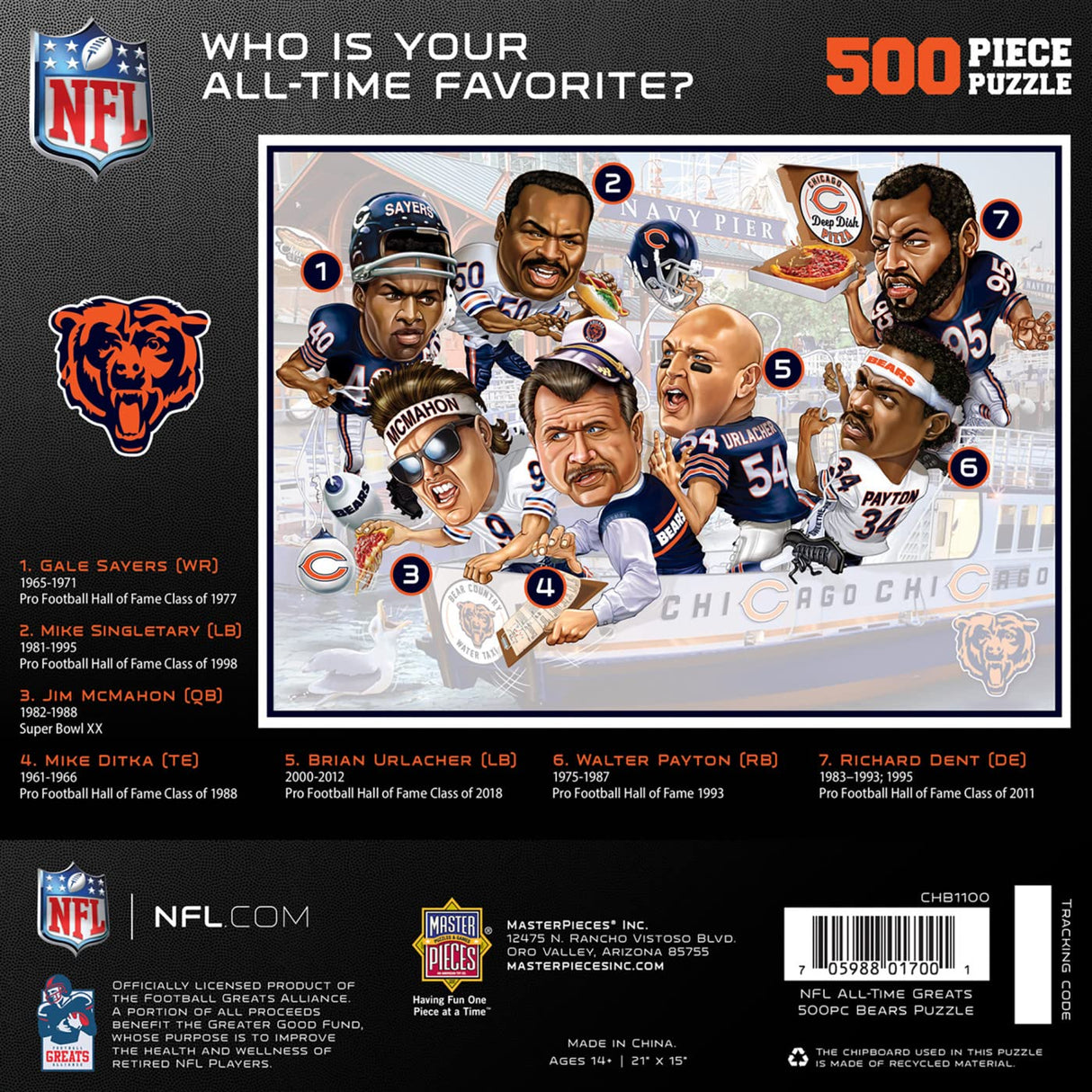 MasterPieces 500 Piece Sports Jigsaw Puzzle for Adults - NFL Chicago Bears All-Time Greats - 15x21 Masterpieces