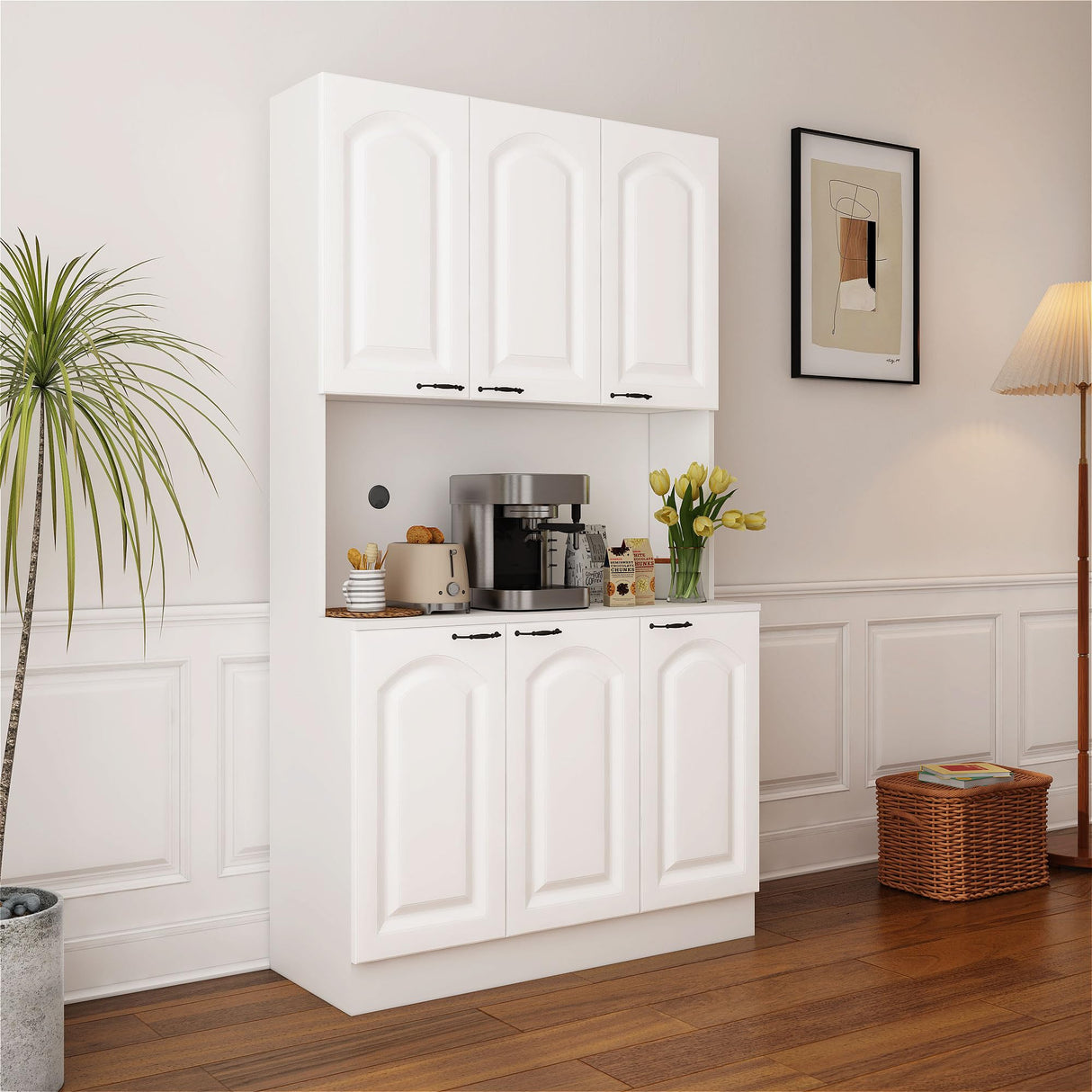 PHOYAL Kitchen Pantry, Kitchen Hutch Cabinet, Farmhouse Storage Cabinet Large Kitchen Pantry Storage Cabinet 71” Pantry Cabinet with 6 Doors and 1 Drawer for Kitchen Dining Room, White PHOYAL