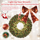 48inch Large Christmas Wreath - Outdoor Christmas Wreath with 300 Lights and Timer Remote Control, Red Bows, Jingle Bells, Pine Cones, Berry Clusters - 720 PVC Tips Artificial Pre Lit Xmas Wreaths Vuskly