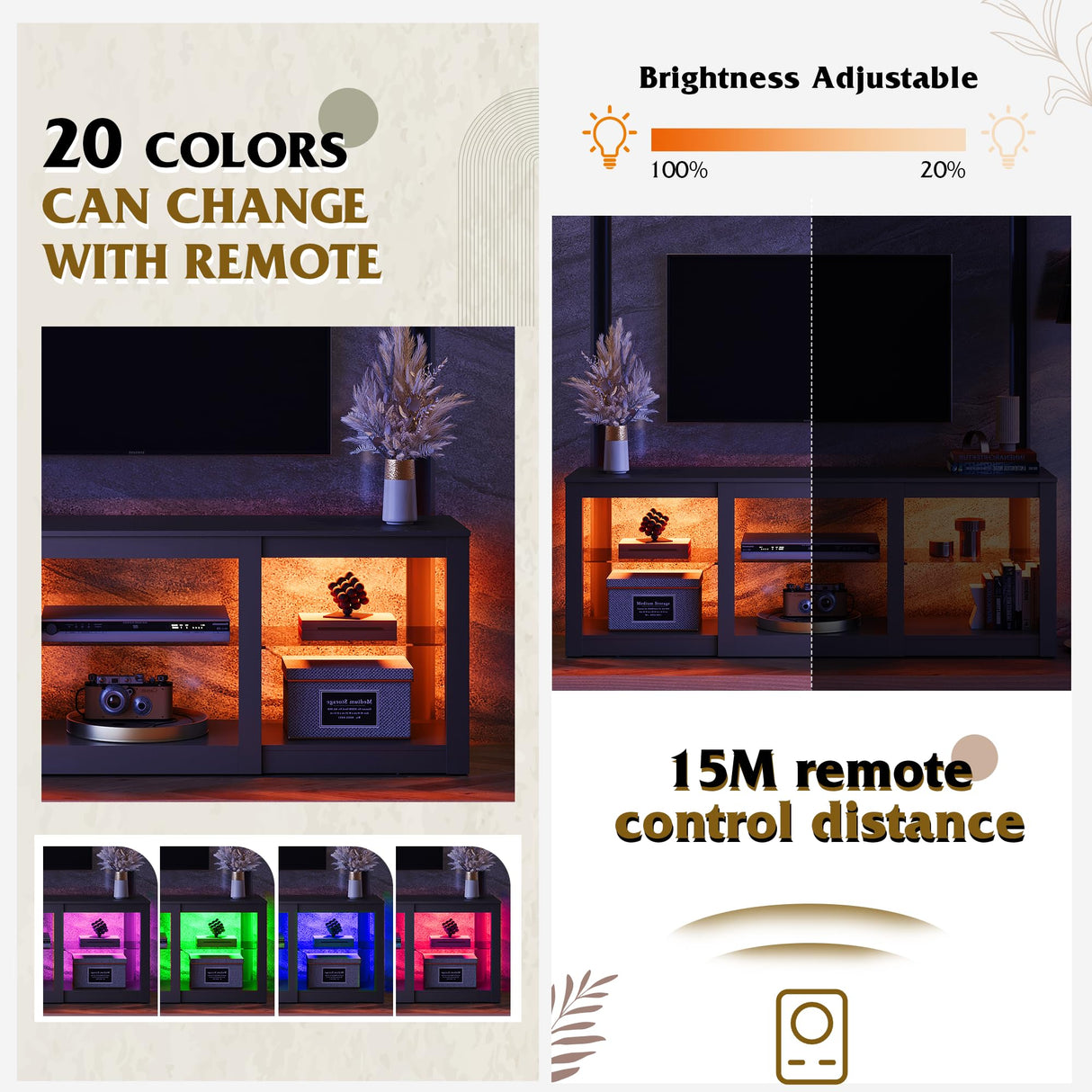 WLIVE TV Stand for 65 Inch TV, Entertainment Center with Adjustable Glass Shelves, LED TV Console, TV Stands for Living Room, Black WLIVE