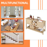 LAZZO 47" Rattan Console Table - Multi-Functional Narrow Entryway & Sofa Table with Storage Cabinets and Drawers LAZZO