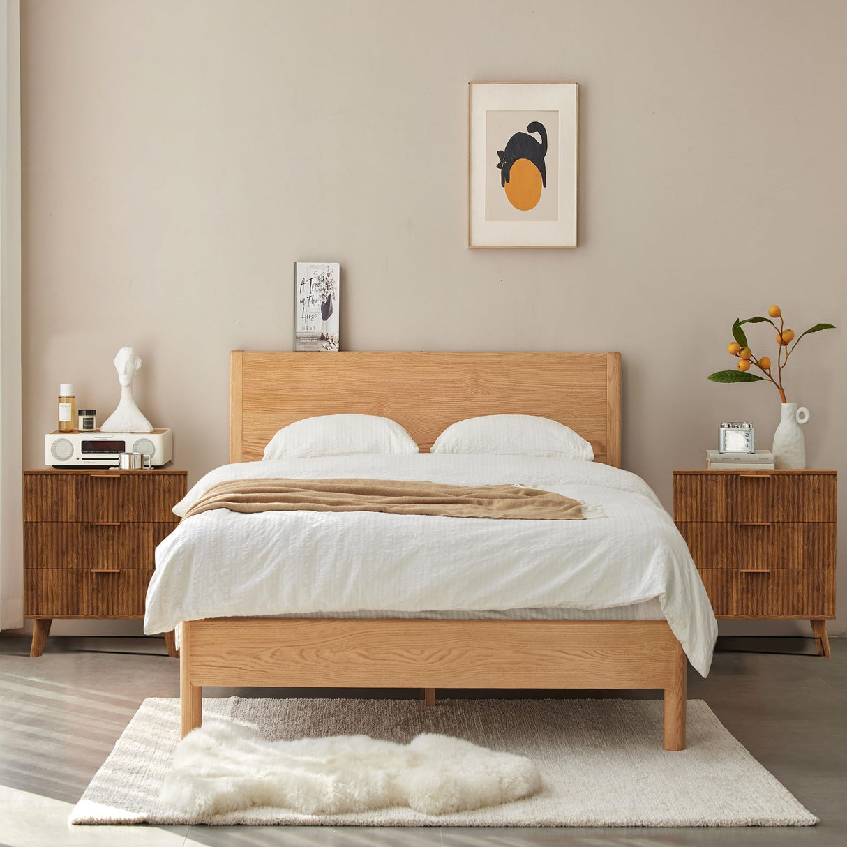 Mid-Century 3 Drawers Bedside Table Cabinet, Modern Nightstand with 3 Drawer and Solid Wood Legs, Contemporary 3-Drawer Nightstand, Mid Century Nightstand with 3 Storage Drawer for Bedroom (Walnut) affeivul