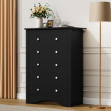 Flamaker Tall Dresser for Bedroom, 5 Drawer Dresser, Wood Dressers, Wide Chest of Drawer, Storage Drawers, Storage Organizer for Closet, Hallway (Black) Flamaker